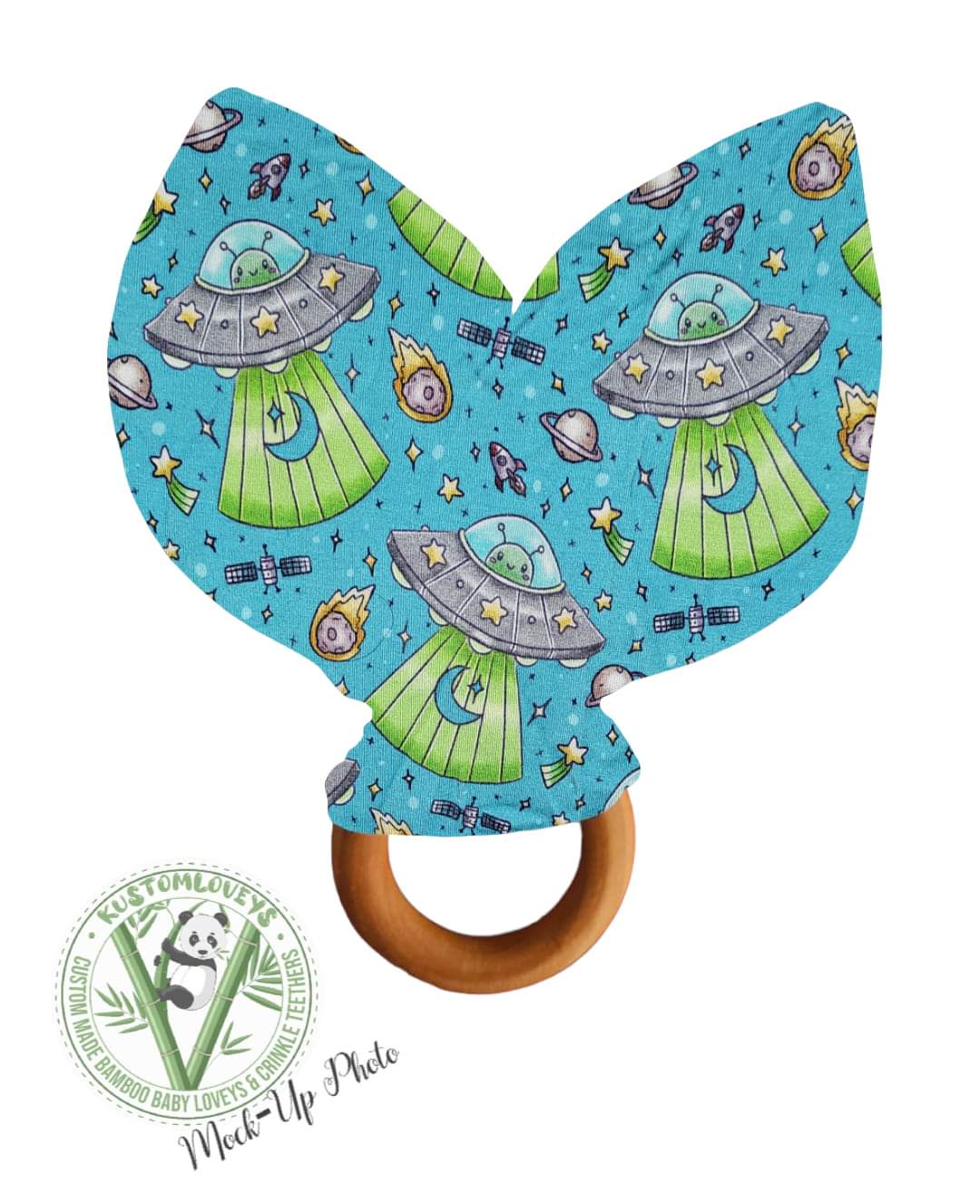 UFO on blue crinkle teether