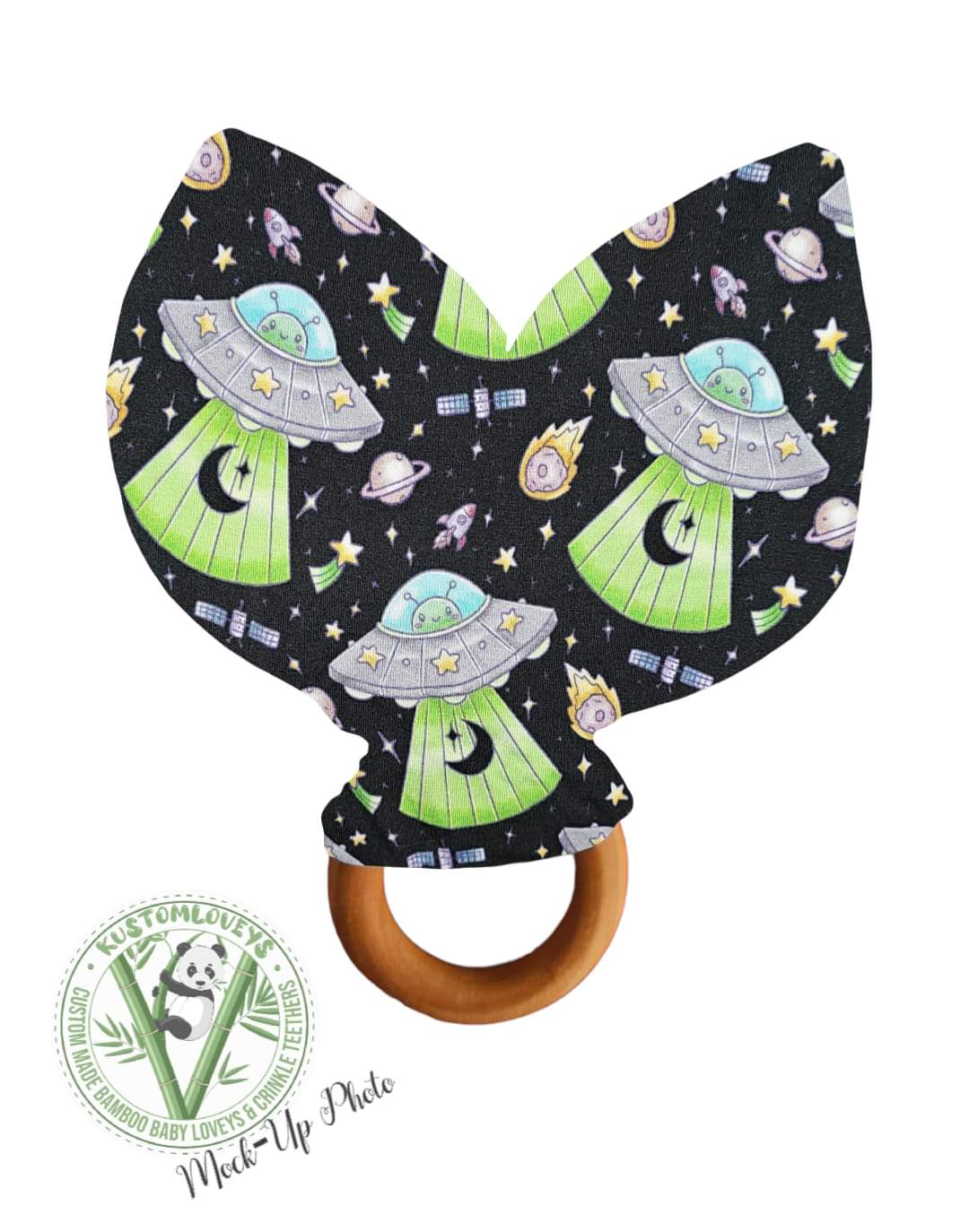 UFO on black Crinkle Teether